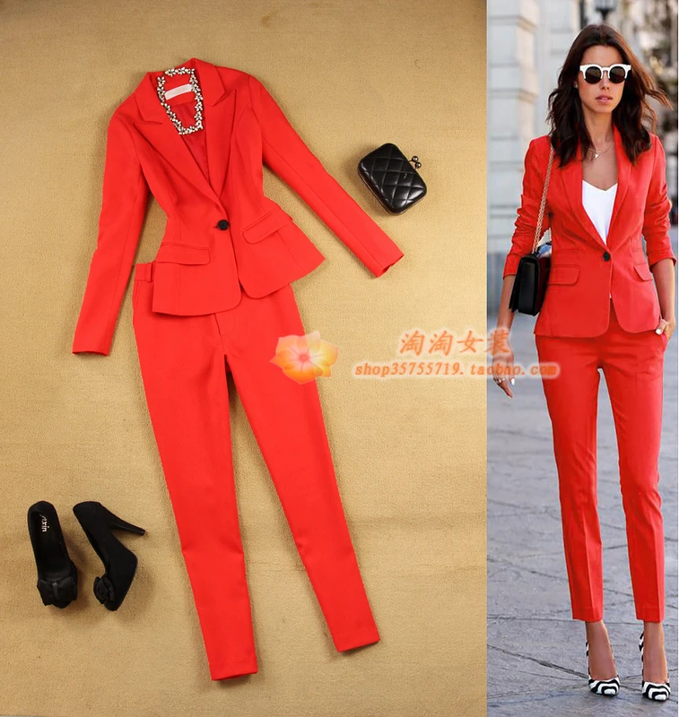 Uensartet Soldat Diskriminering af køn Spring And Summer Women's New Slim Minimalist Suit +9 Small Red Pants Feet  Pants Two-piece Suit Commuting Fashion Women Suits - Pant Suits - AliExpress