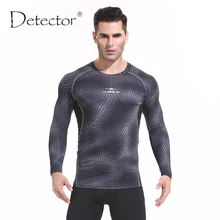 Детектор Фитнес рубашка с длинными рукавами мужские спортивные плотно облегающие майки спортивная одежда