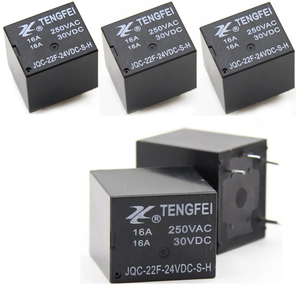

5PCS 22F Small Normally Open DC Relay 24V 4 Pins 16A JQC-22F-24VDC-S-H