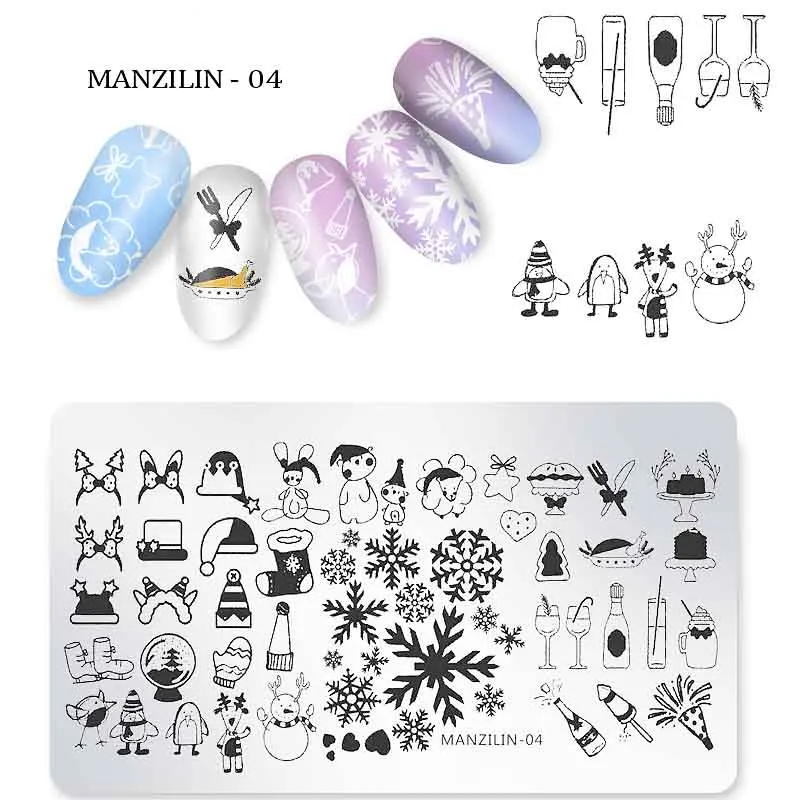 

New Christmas Nail Stamping Plates Snowflakes Santa Claus Winter Nail Art Stamp Template Image Plate Stencil DIY Manicure Tools