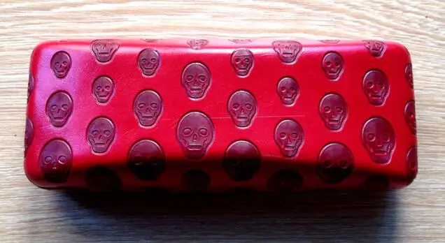 Lymouko, дизайн, 3 цвета, Череп, узоры, Металлический Чехол для очков для чтения, для мужчин и женщин, набор, держатель, ПУ, коробка для очков - Цвет: Красный