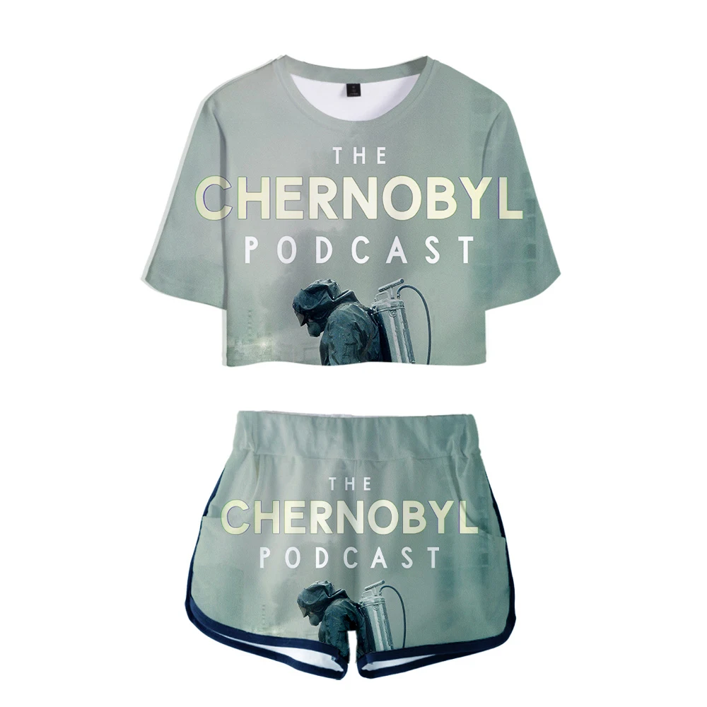 Kpop 3D Чернобыльская женская пижама футболка шорты Комплект из двух предметов укороченный топ шорты хип хоп летняя одежда спортивный костюм