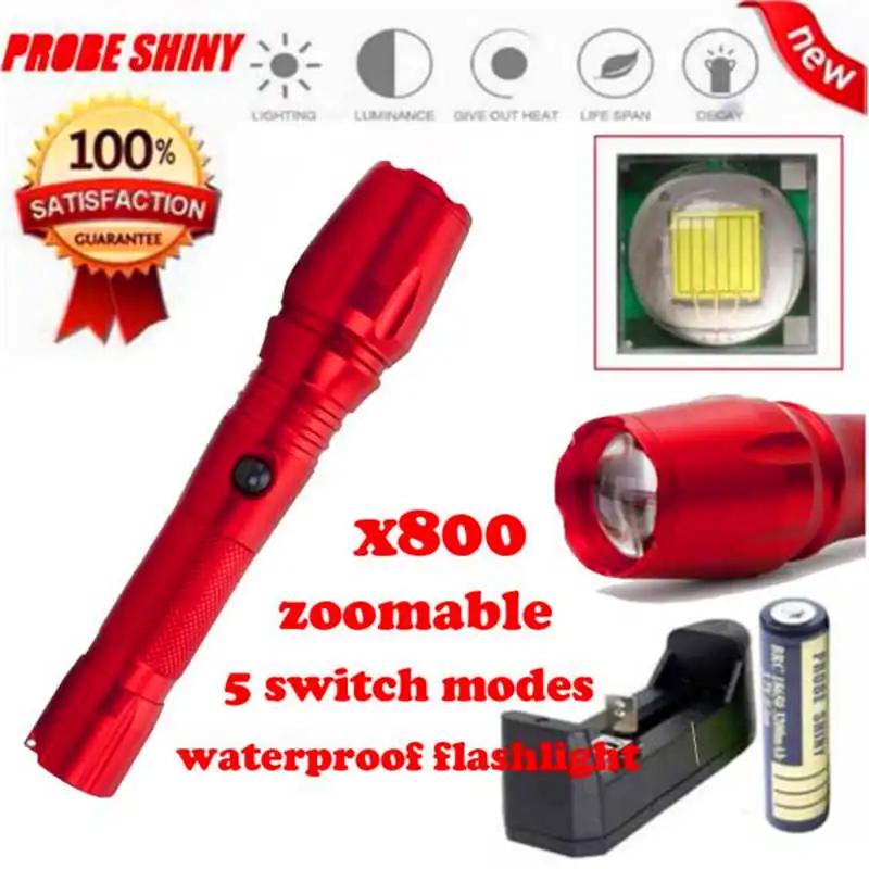  PROBE SHINY X800 XML T6 Zoomable Focus powerful LED Flashlight Torch 5 Mode Light Lamp 18650AAA battery&Charger #3S27 (6)