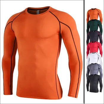 

Gym T shirt Running Shirt Muscle Men Compression Tight Skin Shirt Long Sleeves Rashguard Fitness Base Layer Weight Lifting Male