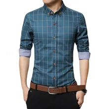 Новое поступление Для мужчин рубашка Для мужчин s деловые рубашки в повседневном стиле человек известный брендовая одежда в клетку с длинными рукавами Camisa Masculina Размер S-5XL