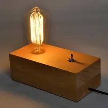 Модная креативная настольная лампа в стиле лофт, деревянная настольная лампа с кнопочным переключателем, стеклянный абажур без тени. Лампа