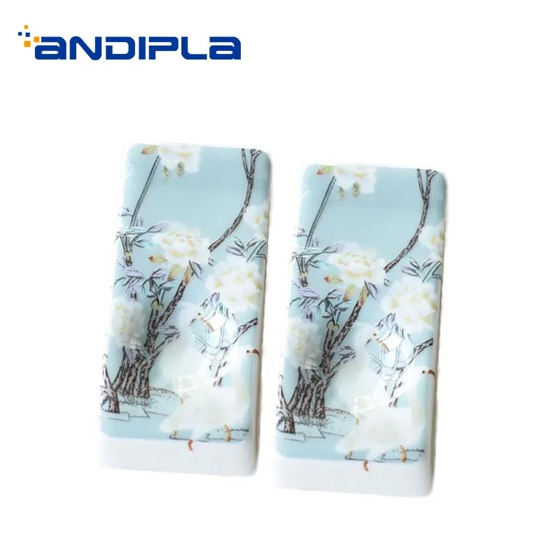 

2PCS/Lot Crane Pattern Ceramic Bone China Chopsticks Holder for Home Exquisite Tableware Accessories Rectangle Small Shelf