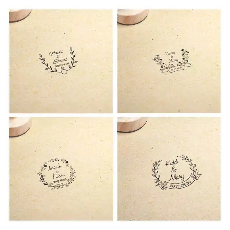  Personalized name and date Custom wooden Diamete 4.7cm stamp seal for Invitation stationery wedding - 33031137898