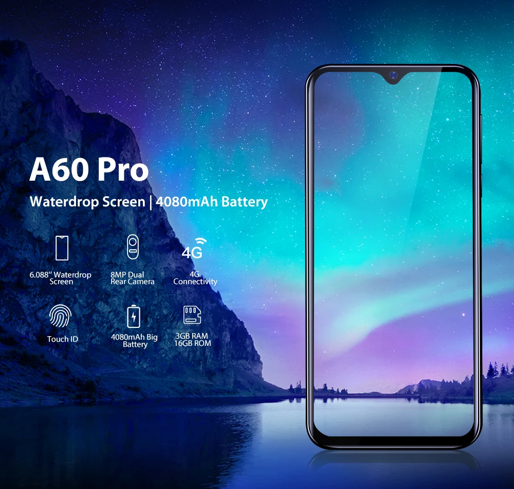 Blackview A60 Pro смартфон 3 ГБ+ 16 Гб MT6761V мобильный телефон Android 9,0 экран капли 4080 мАч Touch ID 4G мобильный телефон