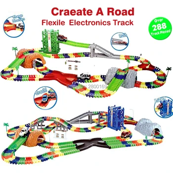 

Coaster DIY Flex Race Track Create A Road Deluxe Over 288Piece Flexible Track Playset with Accessories Railway Rail cars toys