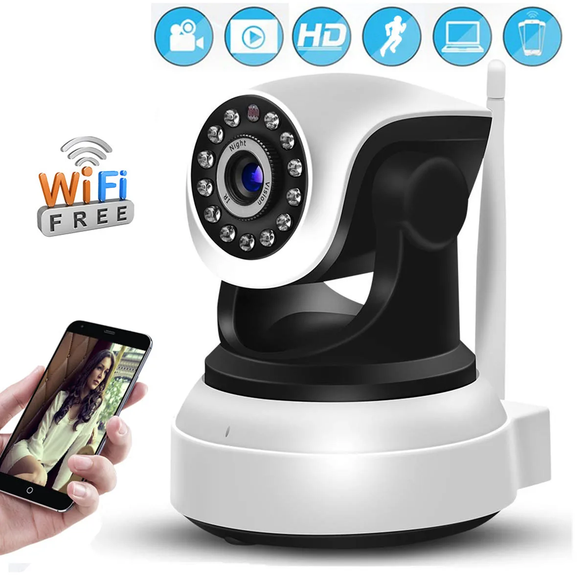 Беспроводная Wi Fi камера безопасности 1080p HD панорамная Регулируемая IP сеть веб