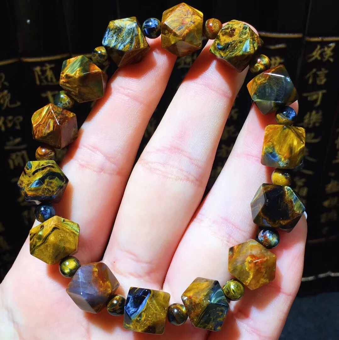 

100% 10.3x10.3x10.3mm Natural Namibia Pietersite Blue Yellow Beads Gemstone Round Bead Bracelets Man Women Drop Shipping B38801