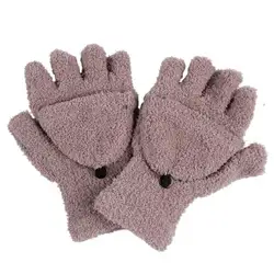 Женские зимние Половина Finger Прихватки для мангала коралловые бархатные флип-чехол теплые перчатки студентка рука теплые перчатки