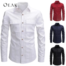 OEAK с длинным рукавом Хлопок смесь рубашки для мужчин Тонкий топы с карманом тонкая рубашка Camicia Da Uomo мужские рубашки