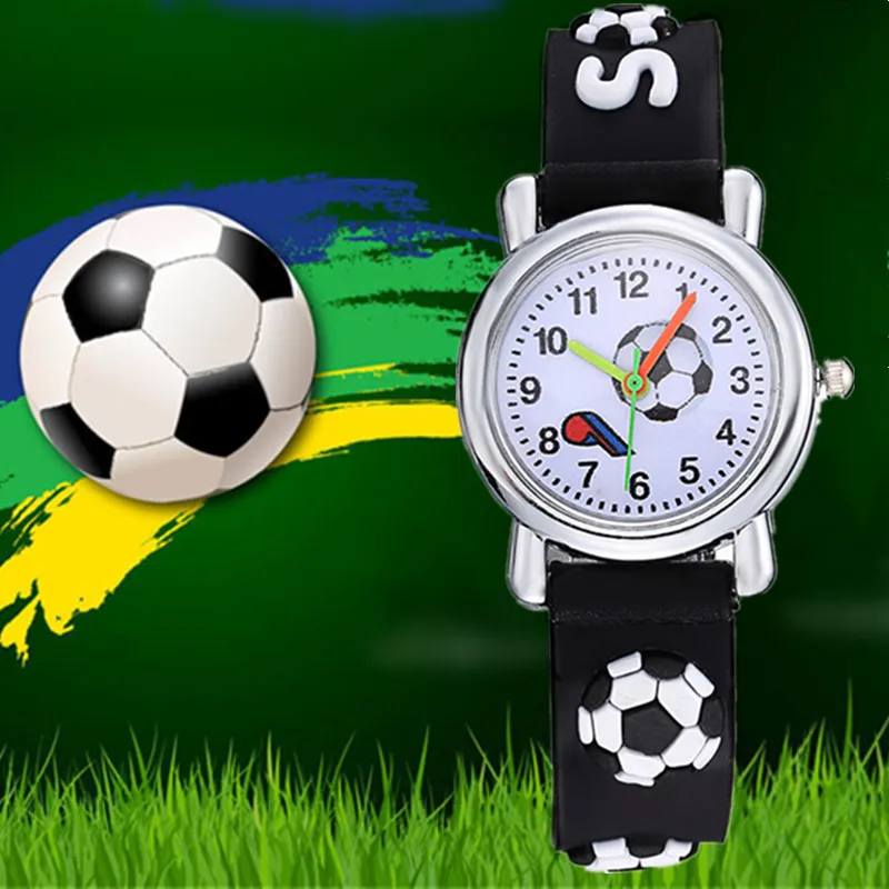 TMC#469 новые стильные 3D Мультяшные силиконовые Футбольные Детские часы для мальчиков, студентов, кварцевые наручные часы, Прямая поставка - Цвет: Черный