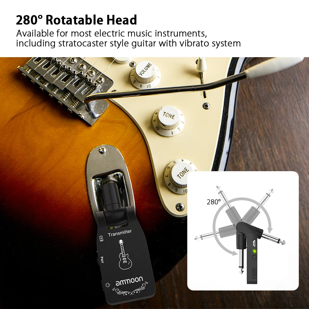 Ammoon Беспроводная гитарная система 2,4G беспроводной гитарный приемник-передатчик перезаряжаемый 6 каналов аудио для электрогитары бас