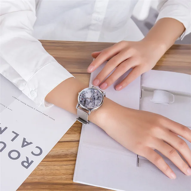Fashion Watch Women Silver Fashion Bracelet Watches Luxury Marble Style Women's Fashion Watch Women Silver Fashion Bracelet Watches Luxury Marble Style Women's