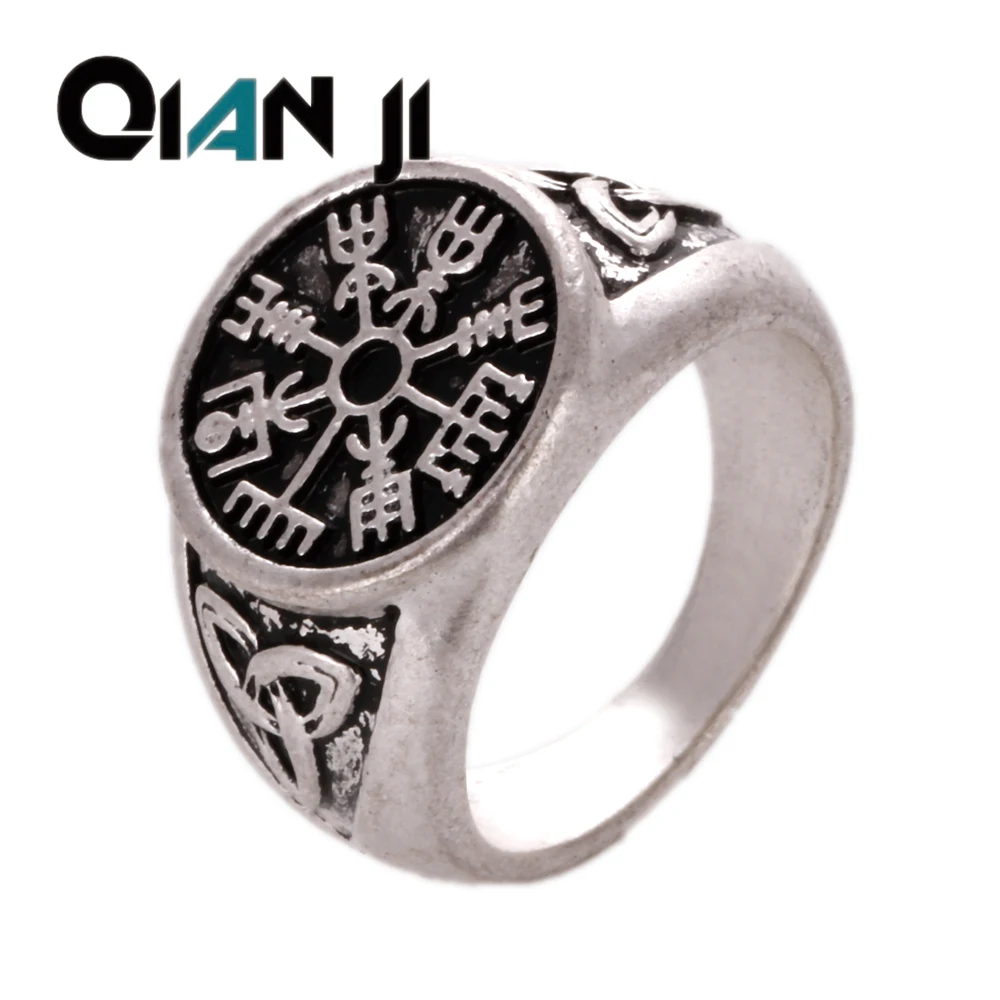 Acero inoxidable Vikingo Anillo vegvisir en Rune circular