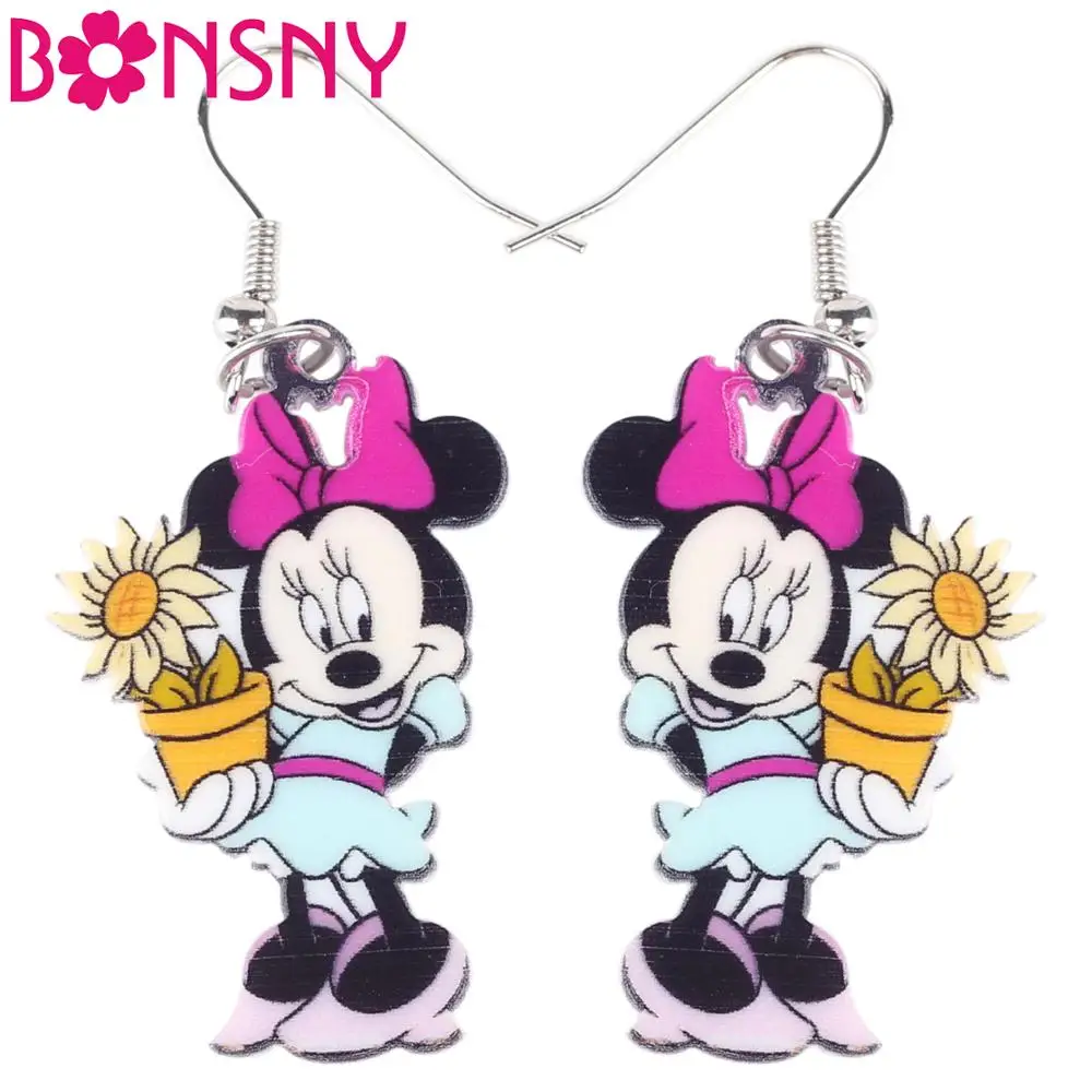 

Bonsny Acrylic Pink Bow Girls Mounse Earring Dangle Drop Fashion Anime Jewelry for Women Earrings Ladies Teens Charms Lots Gift