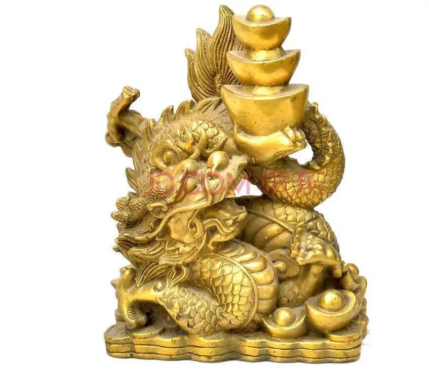 

Chinese FengShui Pure Copper Bronze Wealth YuanBao Coin Auspicious Dragon Statue