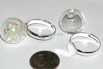

Free shipping 20sets 16mm 4mm open diy mini clear Glass Globe vials pendants findings supplies Ring Pendant Locket Bottle