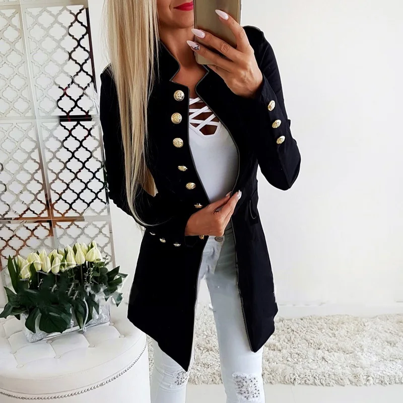 LASPERAL Brand Women Vintage Blazer Autumn Long Sleeve Slim Fit Ladies Blazer Casual Button Office Lady Workwear Jacket Coat