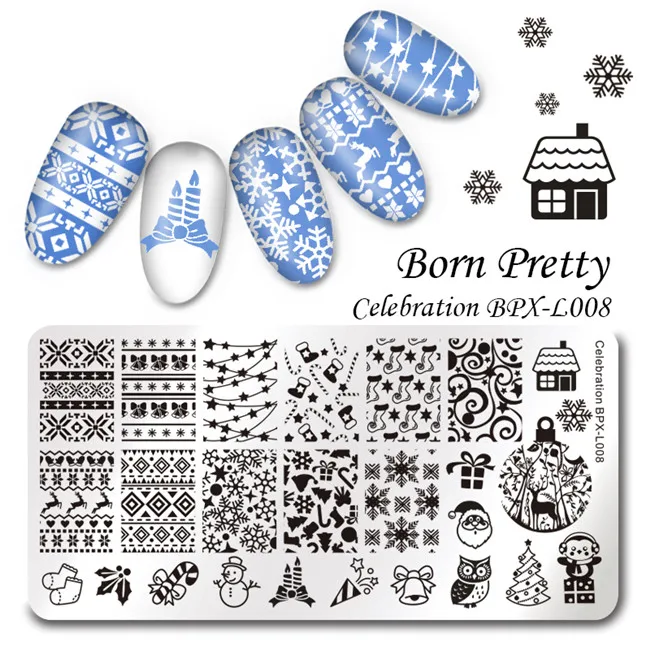 Born pretty 12*6 см Прямоугольник Штамп Шаблон что Рождество/ Хэллоуин/ Цветочные Узоры Маникюр Ногтей Плиты Изображения BPX-L001-L012 - Цвет: BPXL008