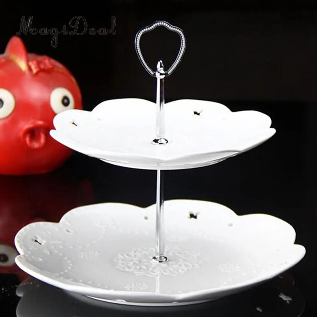 Vintage 2 Tier Metal Top Cake Stand Holder Dessert Fruit Food Jewelry Display Rack Handle Fitting Hardware Rod