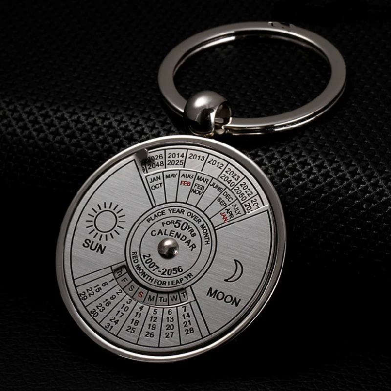 Outdoor EDC 50 Years Perpetual Calendar Keyring Unique Compass Metal KeyChain Gift Camping& Hiking Tool