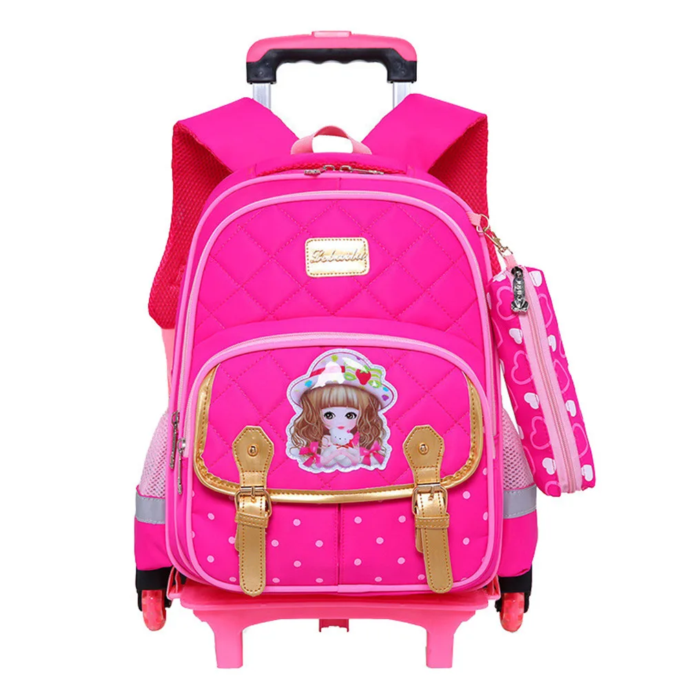 Removable Children School Bags with 3 Wheels Child Trolley Backpack