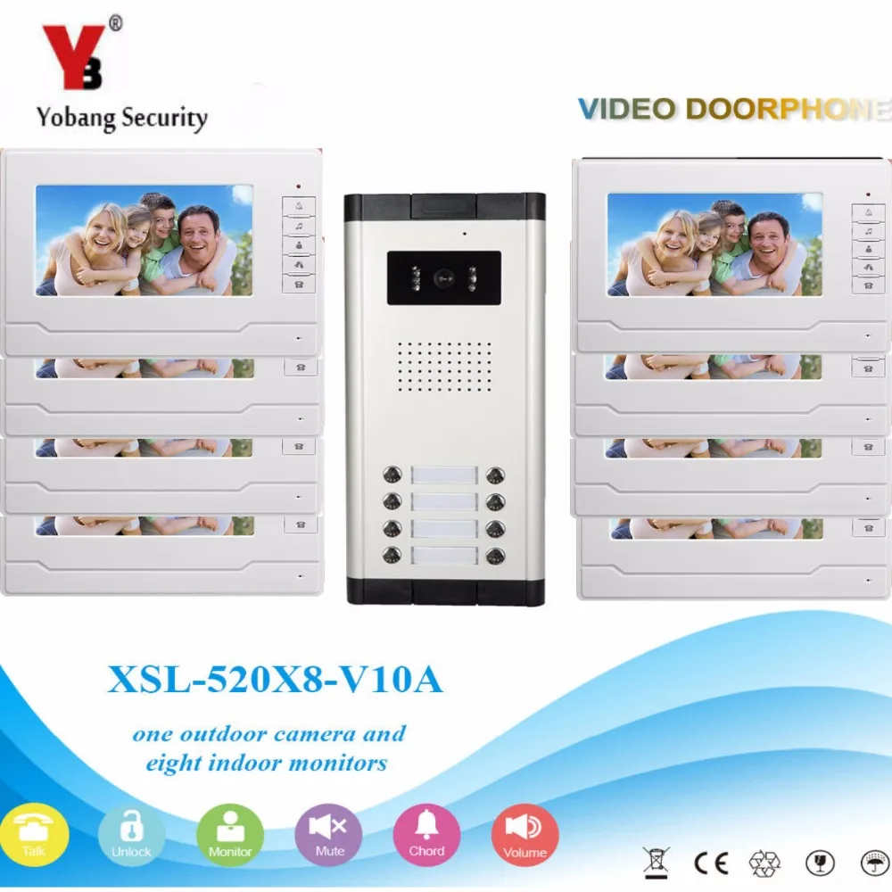 

YobangSecurity Video Intercom 7"Inch Wired Video Door Phone Doorbell Intercom Monitor Camera Bell System For 8 Units Apartment