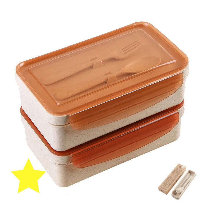 

Student Bento Boxes 700ml Wheat Straw Food Container Storage Lunchbox Microwaveable Portable 1 Layer Bento Dinnerware