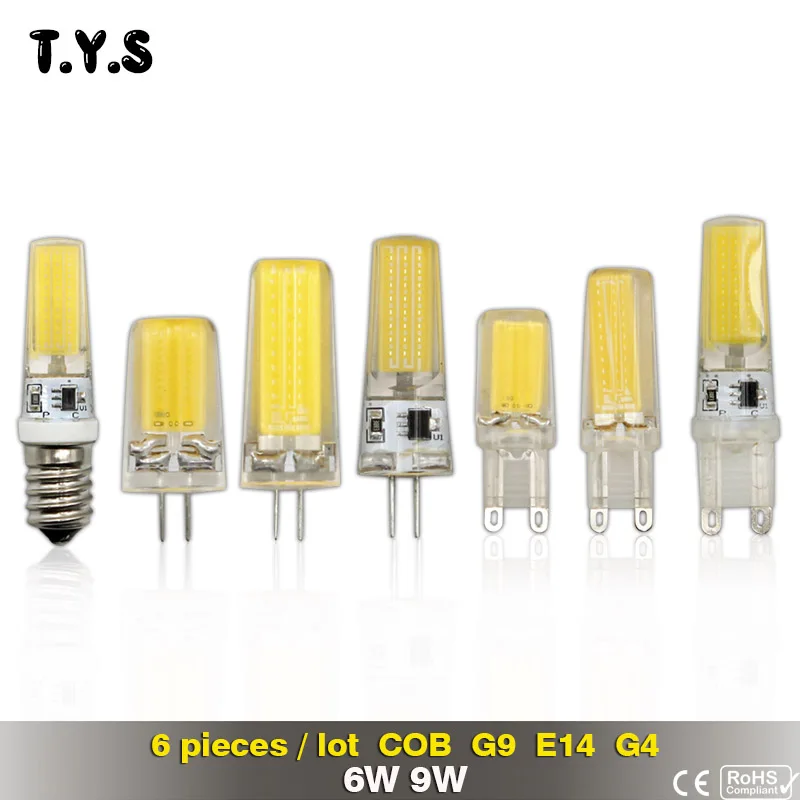 6 шт G4 G9 светодиодный светильник переменного тока 220 V COB E14 лампа 9 Вт