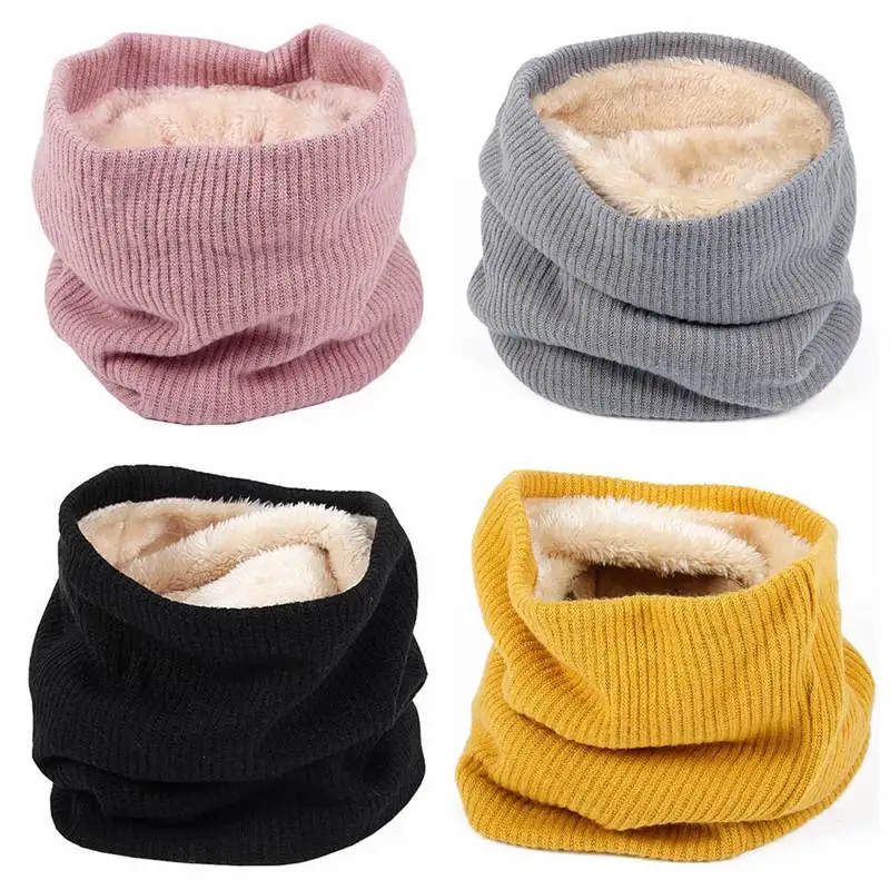 

Knitted Warm Winter Scarf Women Casual Scarf Plus Thick Velvet Kids Neck Scarf For Girls Boys Cotton O Ring Scarves