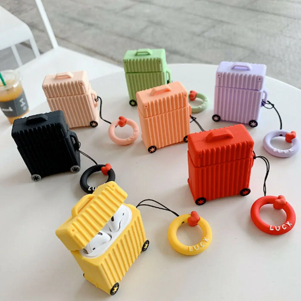 

Shockproof For Apple Airpods Case Cover Skin Silicone Simple Suitcase Case Earphone Storage Boxes with Ring rope