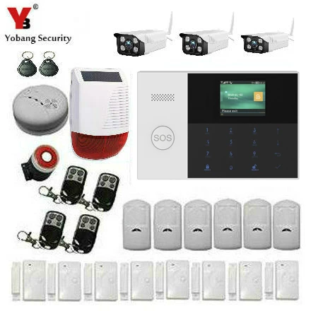 

Yobang Security APP Control RFID Arm 2.4 Inch WIFI GSM SOS Home Burglar Security Alarm System Smoke Fire Sensor Video IP Camera