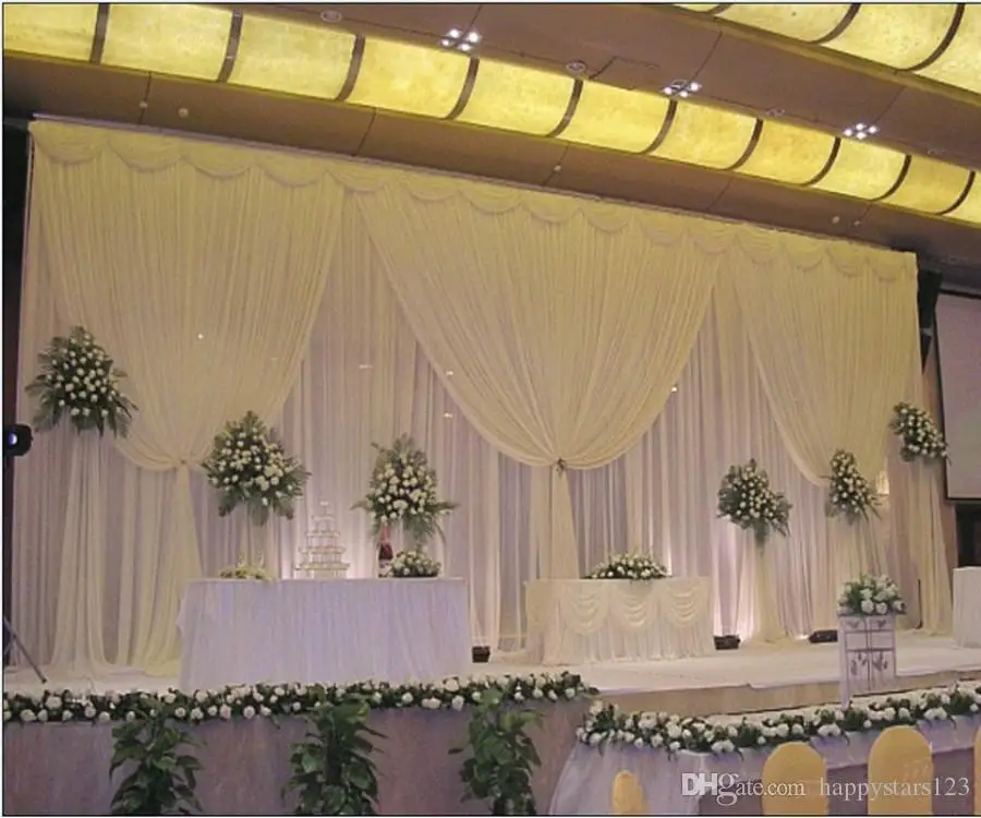

3M*6M White ice silk wedding backdrop curtain with swags Wedding Props Satin For Wedding Birthday Evening Party Decoratiion