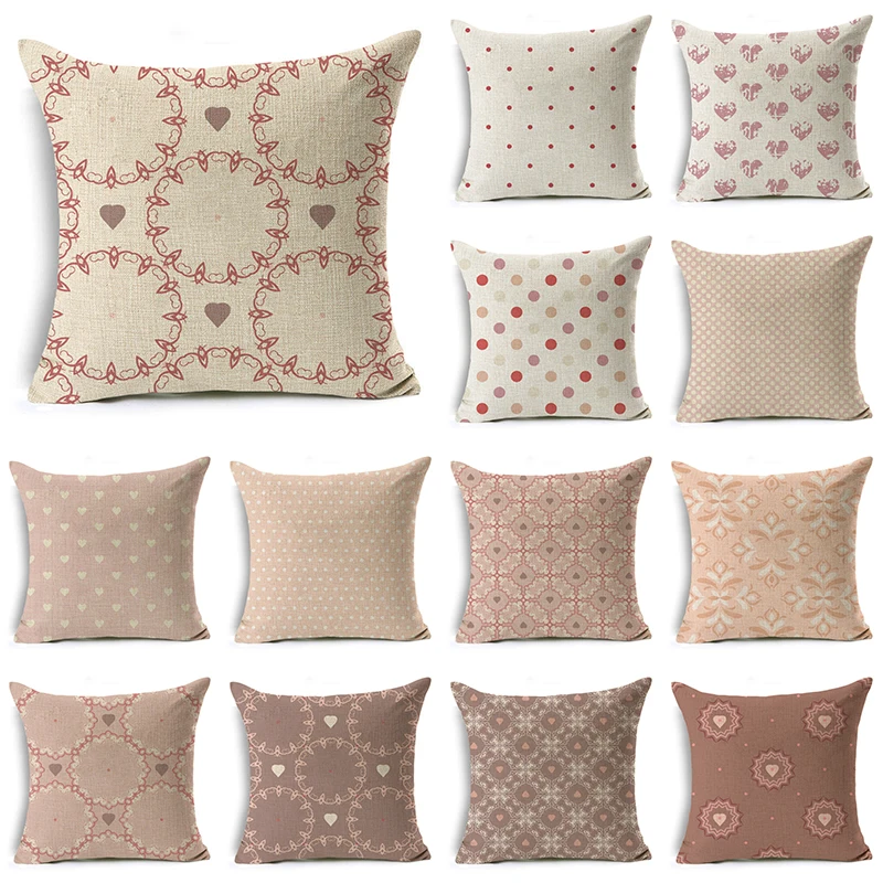 

WZH Pink&Orange Texture Cute Cushion Cover 45x46cm Linen Decorative Pillow Cover Sofa Bed Pillow Case