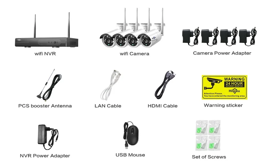 Hiseeu 960P NVR 4 шт 960P беспроводная система видеонаблюдения уличная ip-камера wifi Водонепроницаемая система видеонаблюдения CCTV комплект IP Pro