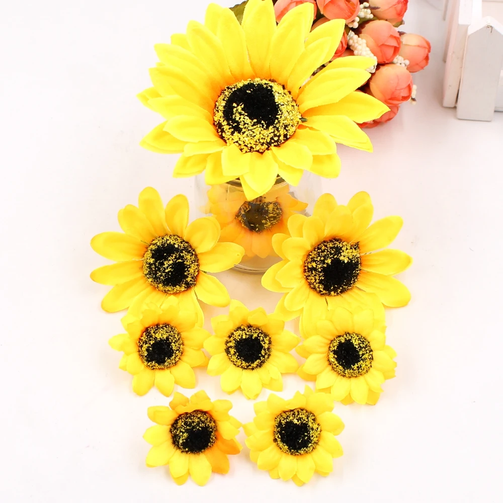 

5pcs Silk Sunflower Artificial Flower Wedding Home Decorative DIY Flower Wall Scratchpad Gift Box Decorative Flower Fake Flower