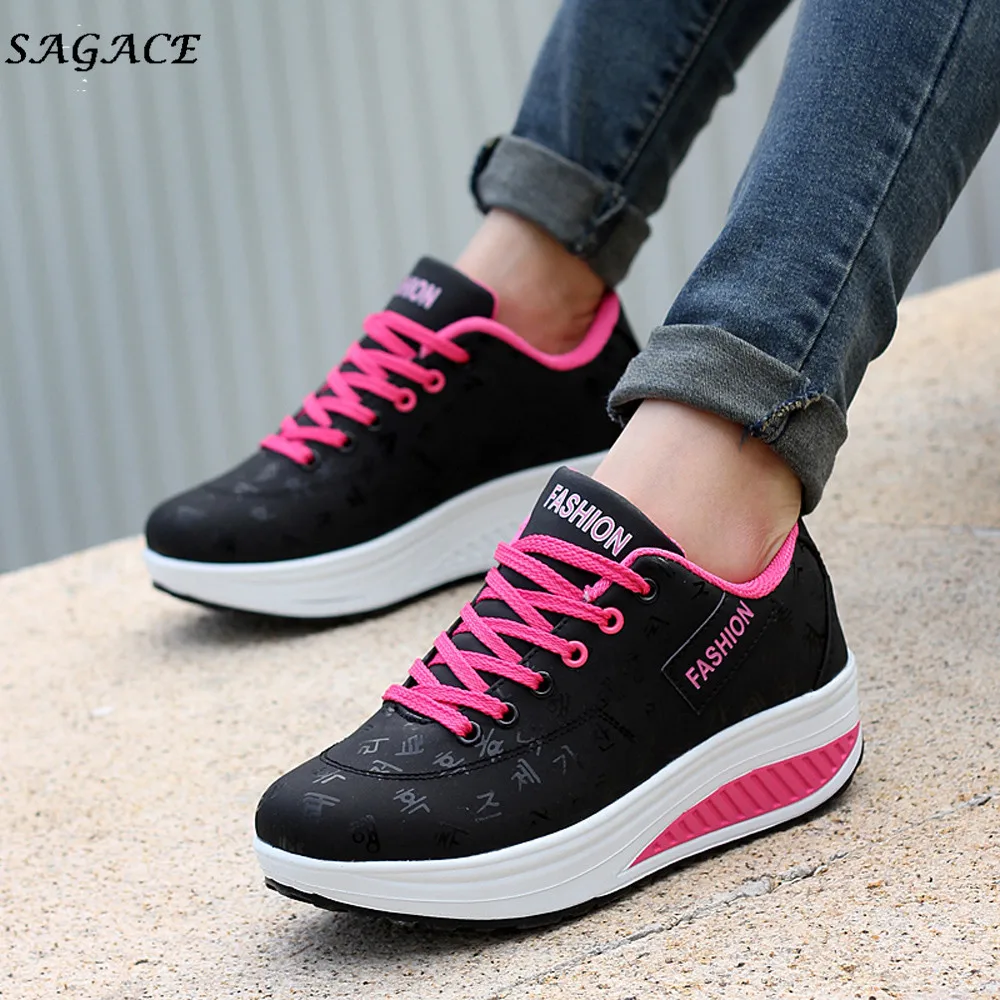 

CAGACE New shoes woman Casual Sport Fashion Shoes Walking Height Increasing Girls Loafers Breathable Air Mesh Swing Wedges Shoe