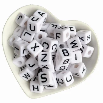 

Free Shipping 550PCS/lot Mixed A-Z 10*10MM White with Black Printing Plastic Acrylic Square Cube Alphabet Letter Beads