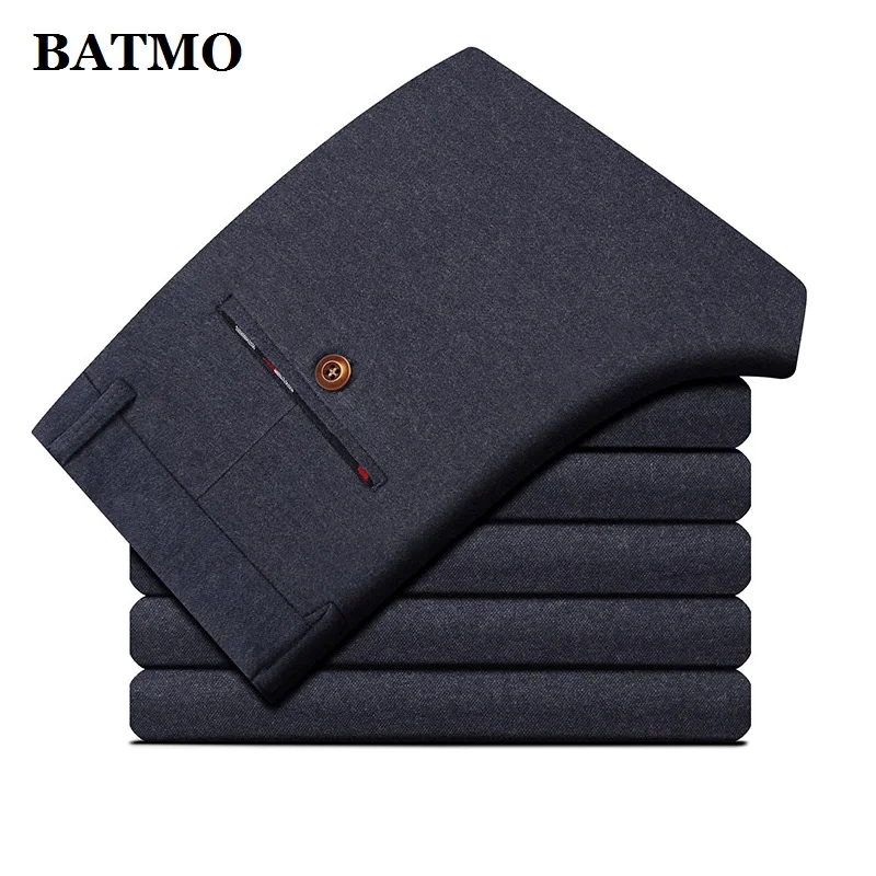 BATMO Новое поступление, высококачественные повседневные облегающие брюки для мужчин, мужские узкие брюки, мужские карандаши, большие размеры 28-40 - Цвет: NAVY BLUE