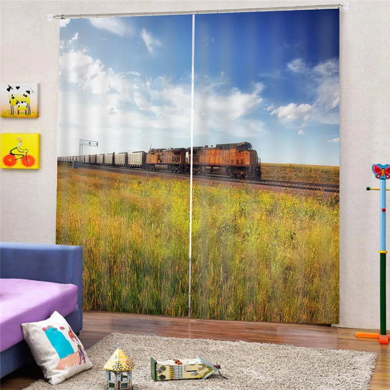 Best Deal 3d Digital Print Trains Curtain For Living Room