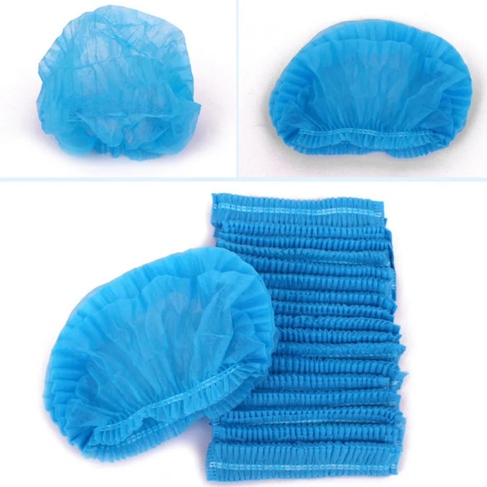 Non woven Disposable Hygiene Caps 50pcs Blue Pleated Sterile Anti Dust