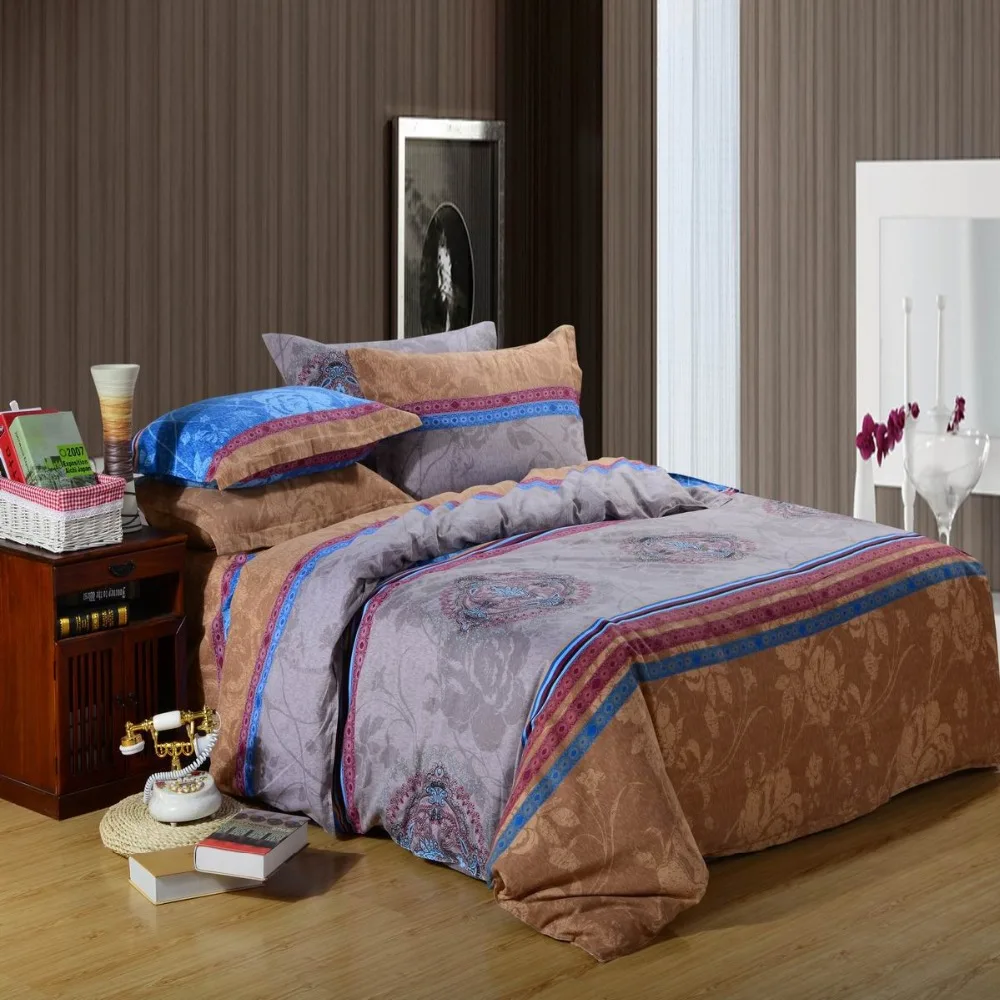 Hot sale!! winter fleece fabric 4pcs 100 cotton bedding set with gray