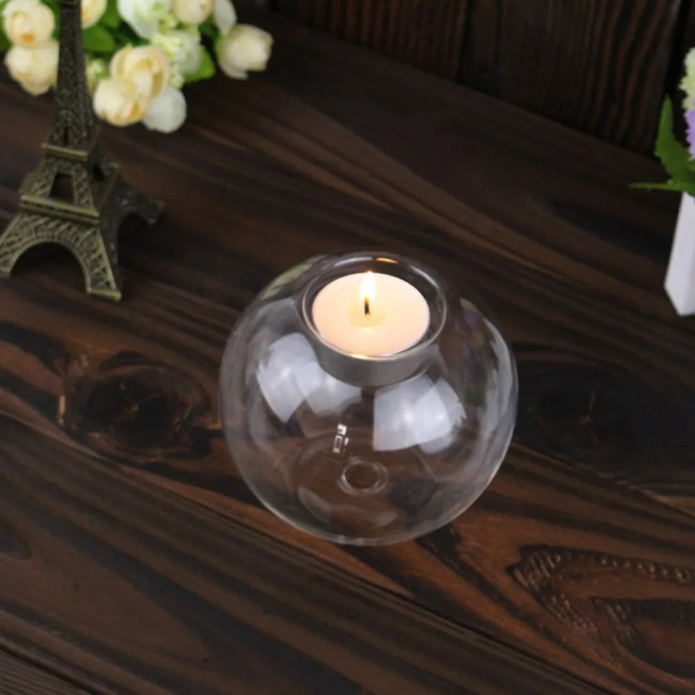 8CM/10CM/12CM Transparent Round Hollow Heat Resistant Glass Candle Holder Wedding Fine Candlestick Dining Room Home Decoration