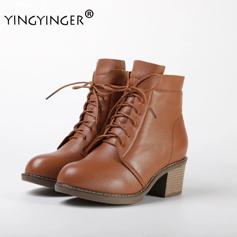 

YINGYINGER Women's Genuine Leather Boots Custom Winter Ankle Boots Handmade Rome Style Female Shoes Genuine Leather Women Boots