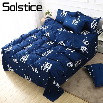 

Solstice Home Textile Duvet Cover Sheet Pillowcase Love Blue Bedding Set Adult Teenage Bed Linen Suit King Queen Twin Bedclothes