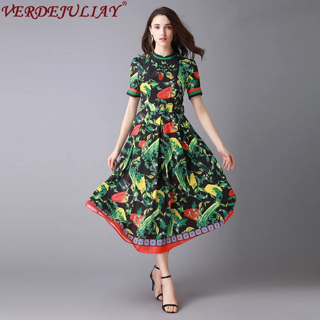 Prairie Chic Dresses 2019 Women Fashion Early Spring Vegetable Print Prairie Chic Dresses 2019 Women Fashion Early Spring Vegetable Print Short Sleeve Belt Mid Calf
